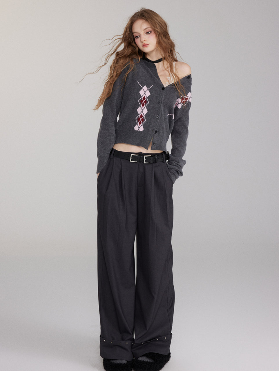 Cuffed Hem Studded Casual Pants