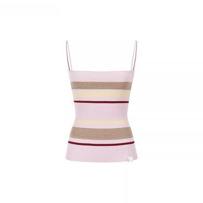 Knit Cardigan &amp; Striped Camisole Two-Piece Set