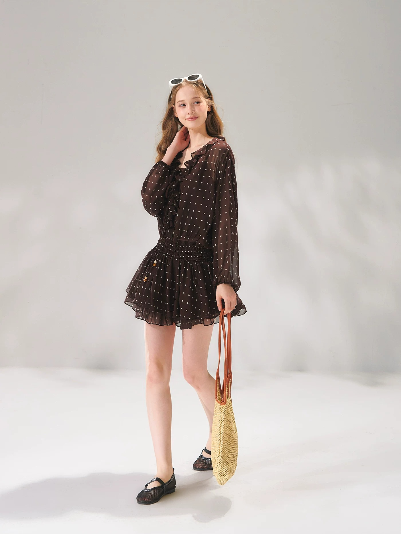Beaded Ruffle-Trim Chiffon Mini Dress