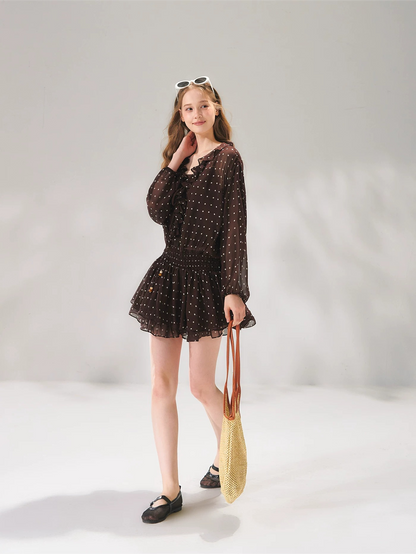 Beaded Ruffle-Trim Chiffon Mini Dress