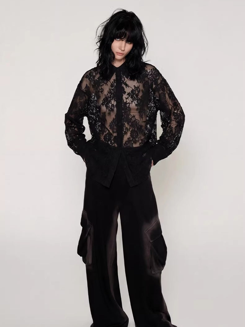 Lace-Detail Oversized Silhouette Shirt