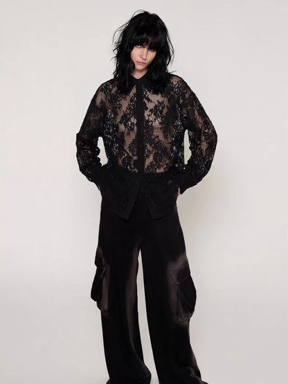 Lace-Detail Oversized Silhouette Shirt