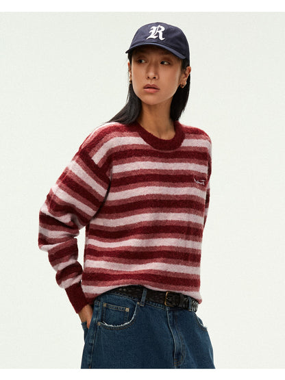 Contrast Stripe Embroidered Knit Sweater