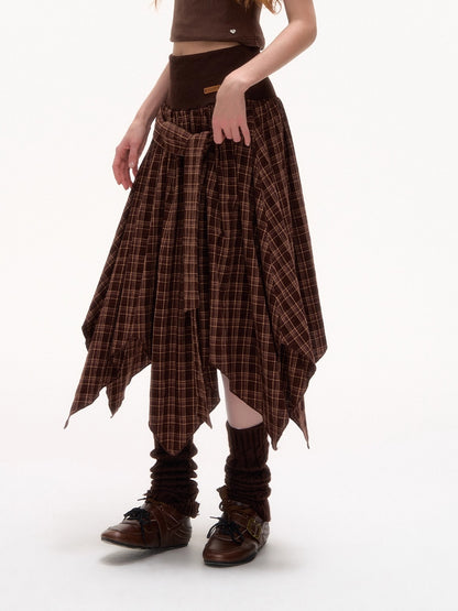 Irregular Hem Plaid Skirt