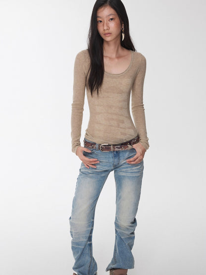 Vintage Camo Studded Horsehair Leather Belt