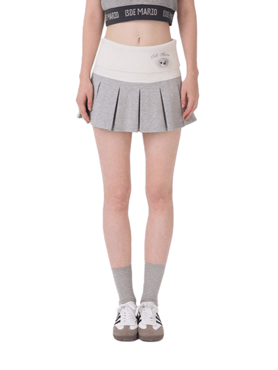 Knit Foldover Pleated Mini Skirt