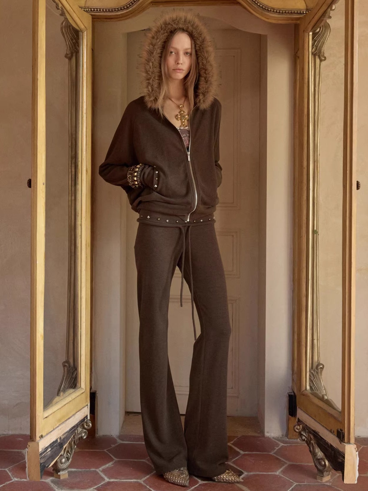 Batwing Hoodie &amp; Drawstring Flared Pants Set