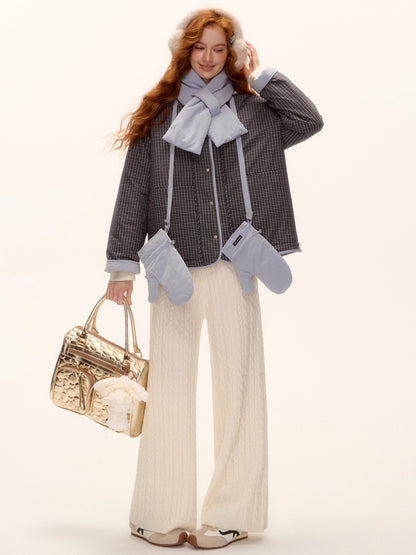 Vintage Blue Plaid Reversible Padded Jacket Set