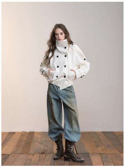 Stand-Collar Pleated Trench Jacket - CHINASQUAD