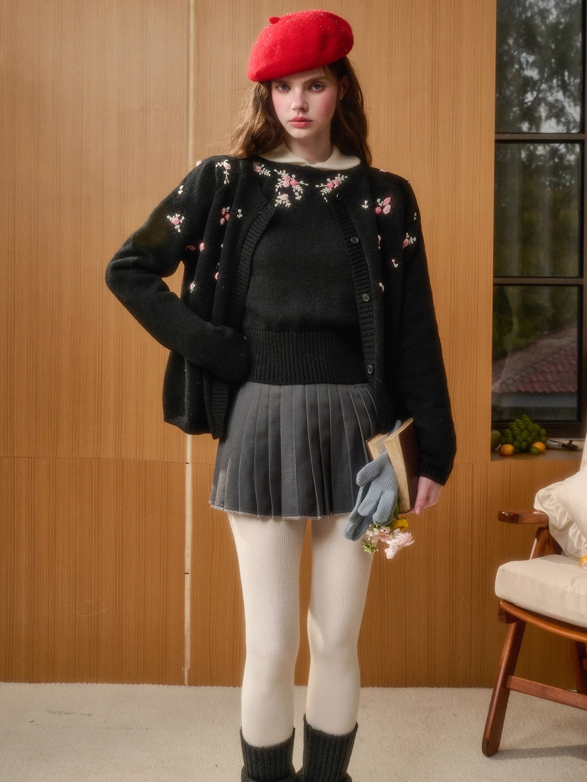 Hand-Embroidered Wool Cardigan