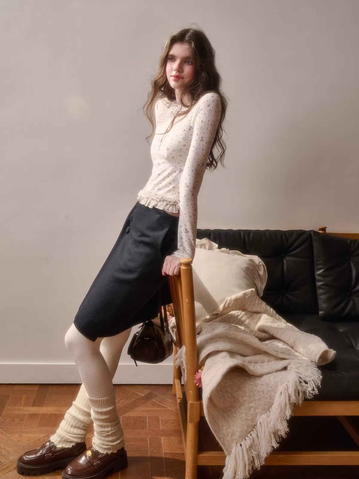 Fluffy Wool-Blend Knit Skirt