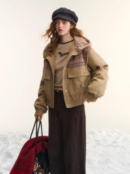 Wool-Blend Hooded Down Jacket