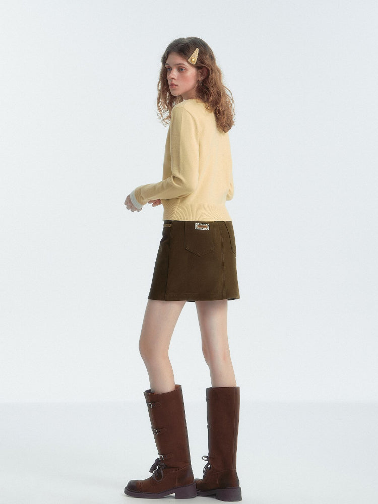 Brown Corduroy Splicing Skirt