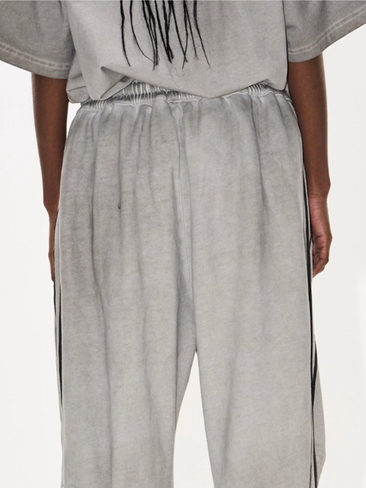 Washed Badge Cotton Pleated Track Pants