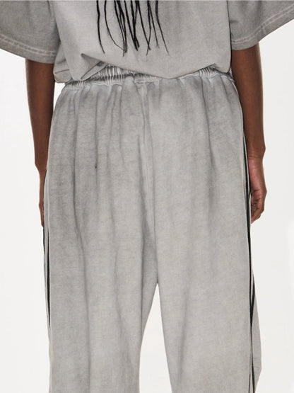 Washed Badge Cotton Pleated Track Pants