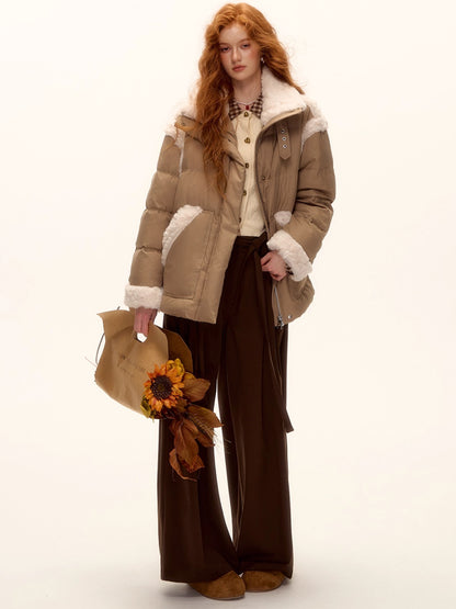 Faux Shearling Panel Down Jacket