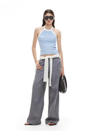 Asymmetric Ribbed Halter Knit Top