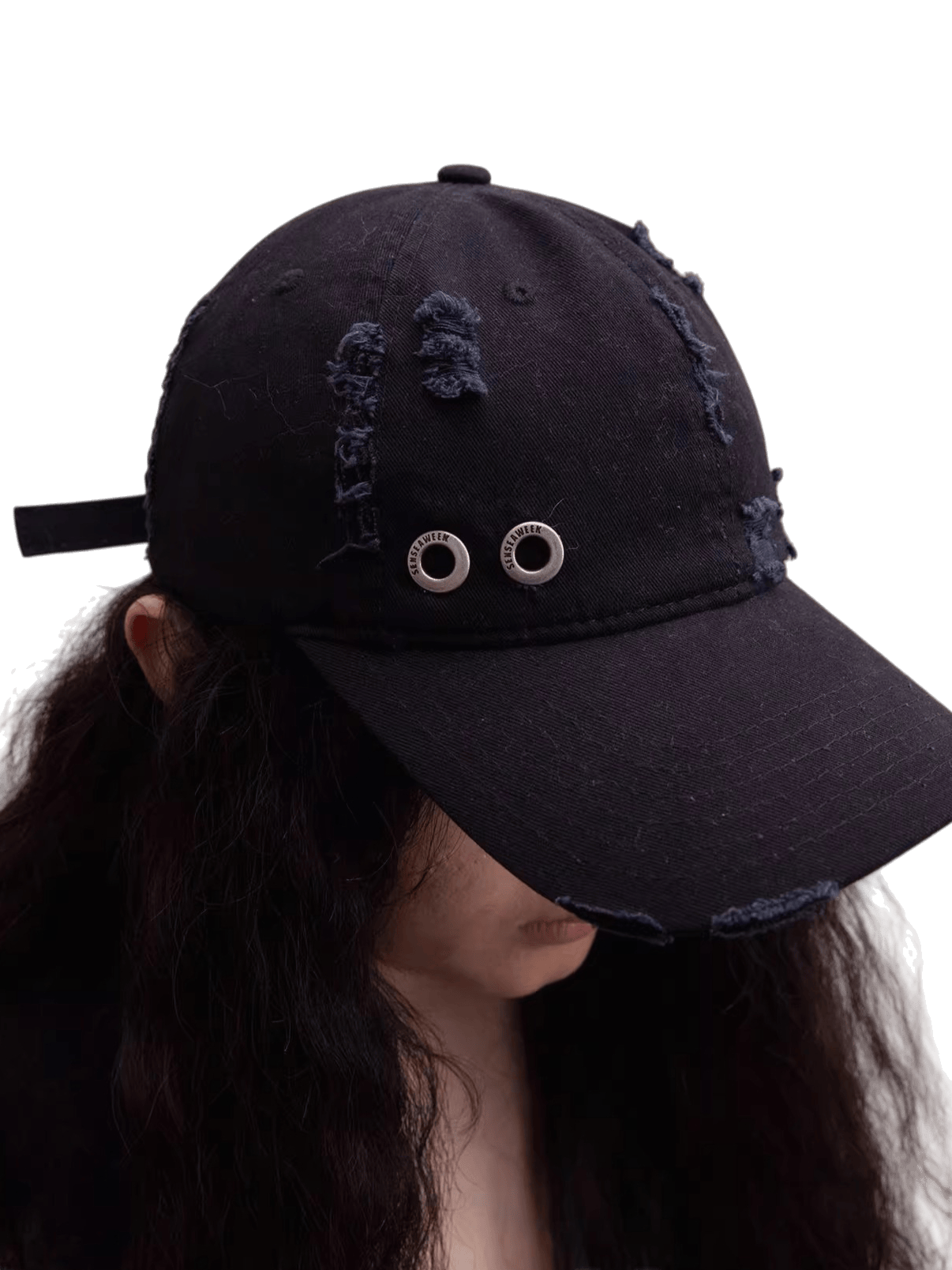 Distressed Washed Eyelet Baseball Cap