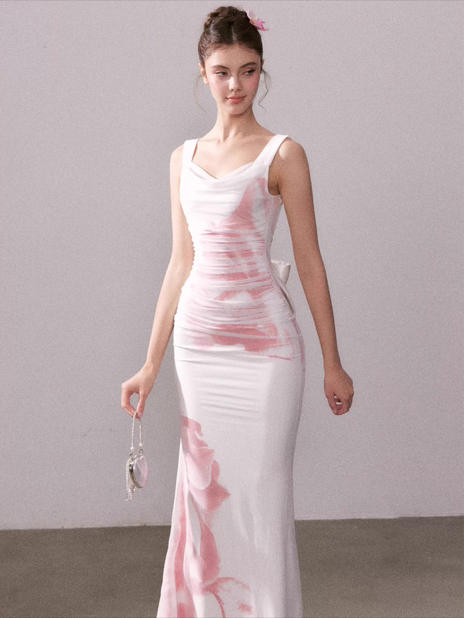 Icy Rose Floral Mesh Mermaid Maxi Dress