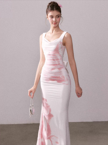 Icy Rose Floral Mesh Mermaid Maxi Dress