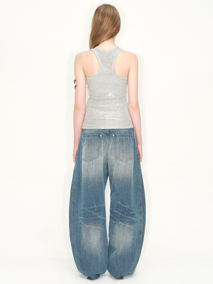 Wash Deconstructed Curved Denim Pants