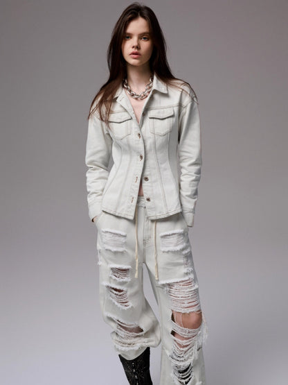 Embroidered Low-Waist Ripped Jeans