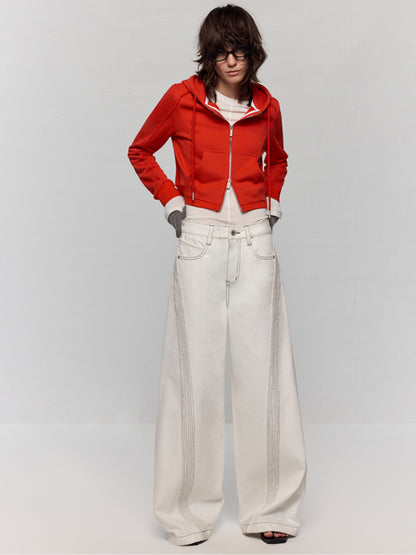 White Jeans Clear Stitching Wide-Leg Pants Jeans