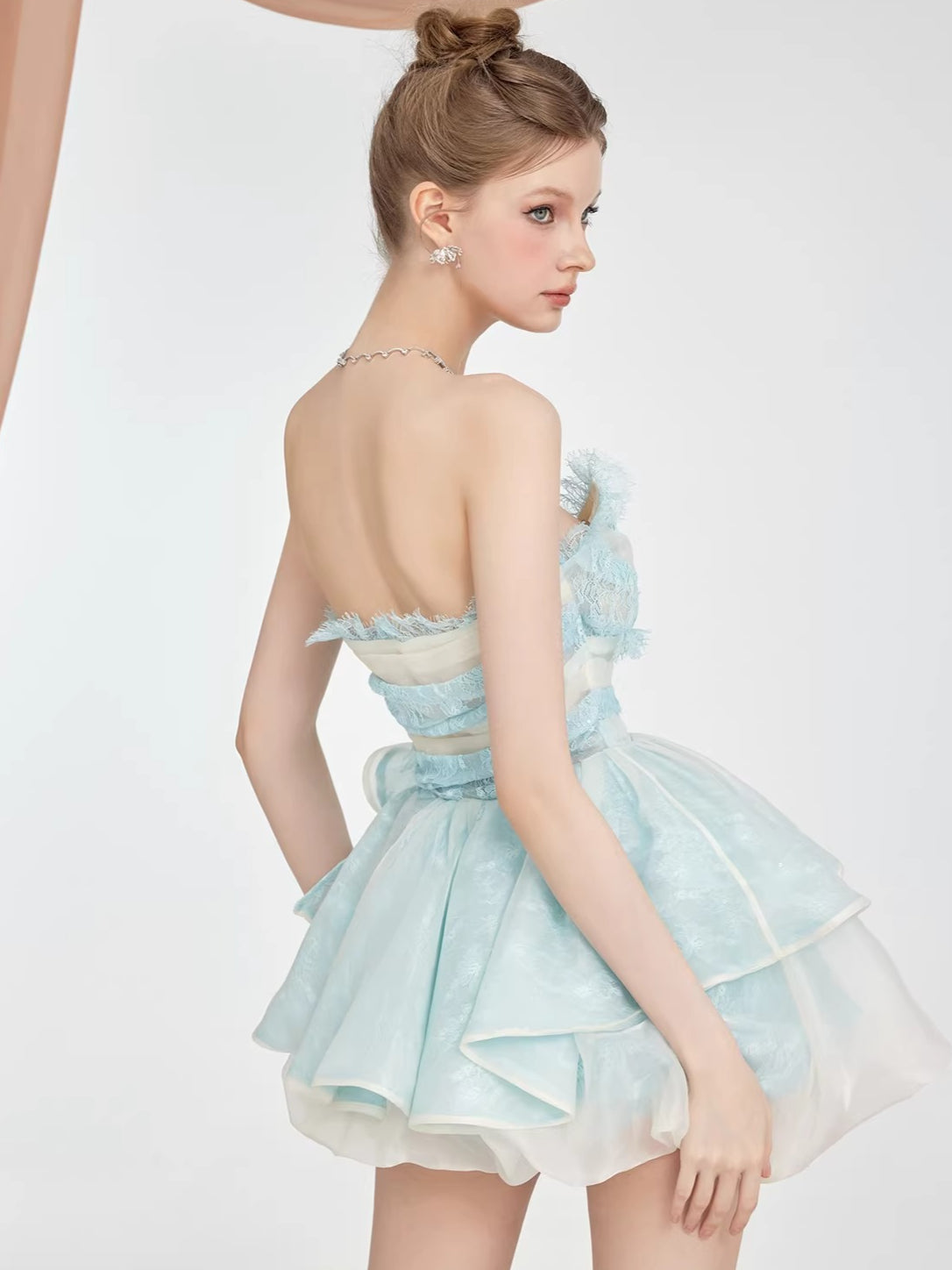 Puff Skirt &amp; V-Neck Bandeau Two-Piece Set