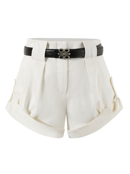 White Slim Fit Cuffed Casual Shorts