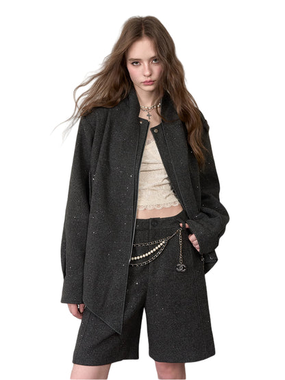 Wool Blend Scarf Detail Relaxed Jacket