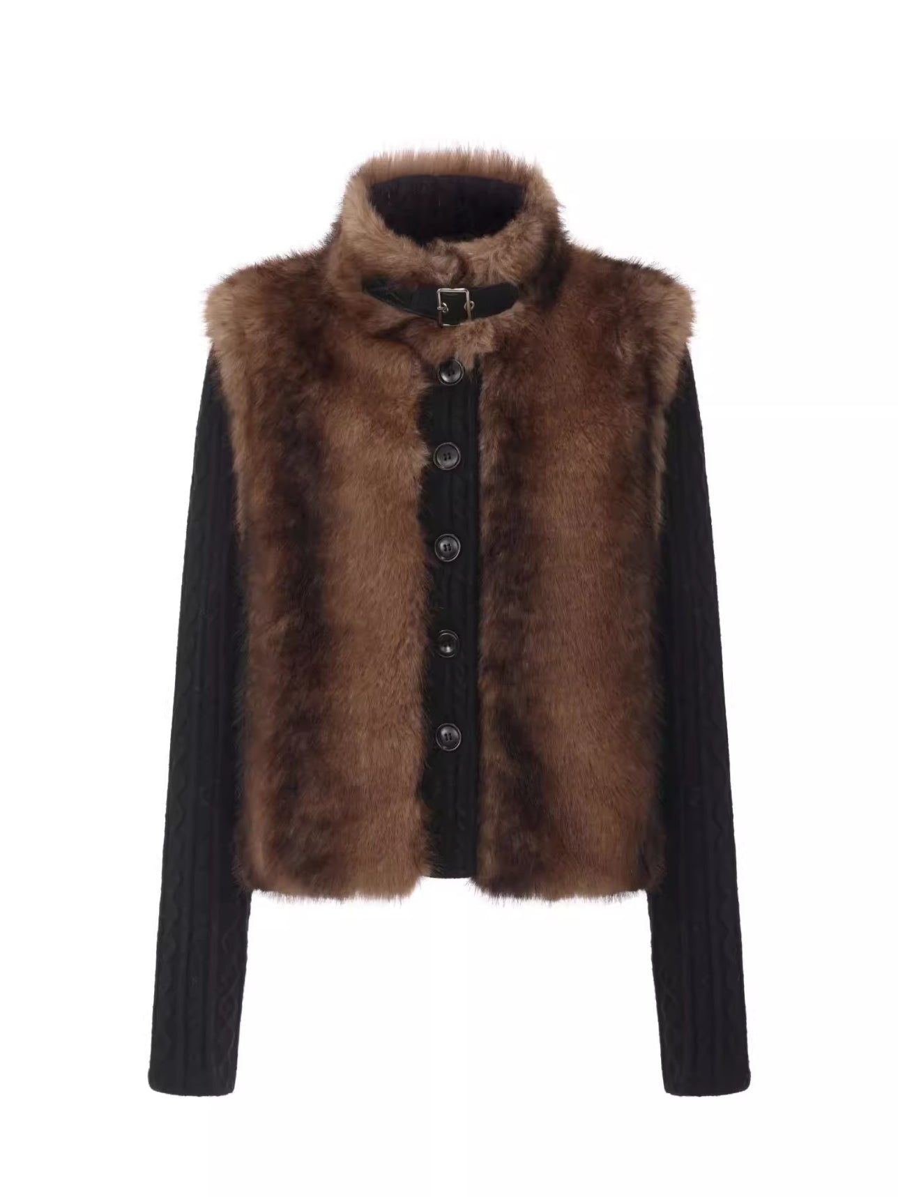 Detachable Sleeve Knit Eco-Fur Jacket