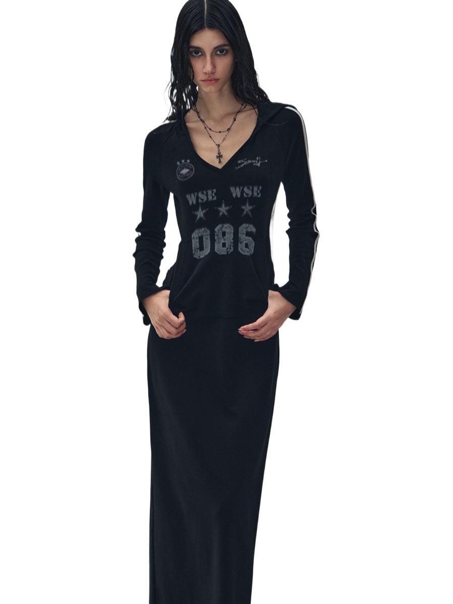 Black Hooded Slim Dress