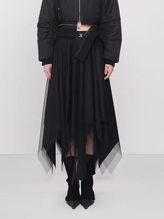 Elegant Asymmetric Paneled Mesh Skirt