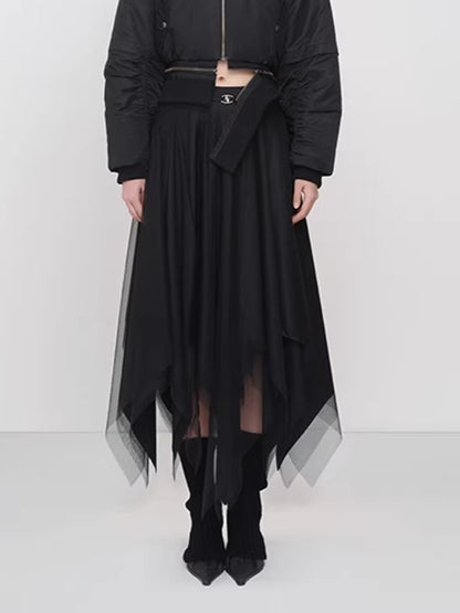 Elegant Asymmetric Paneled Mesh Skirt