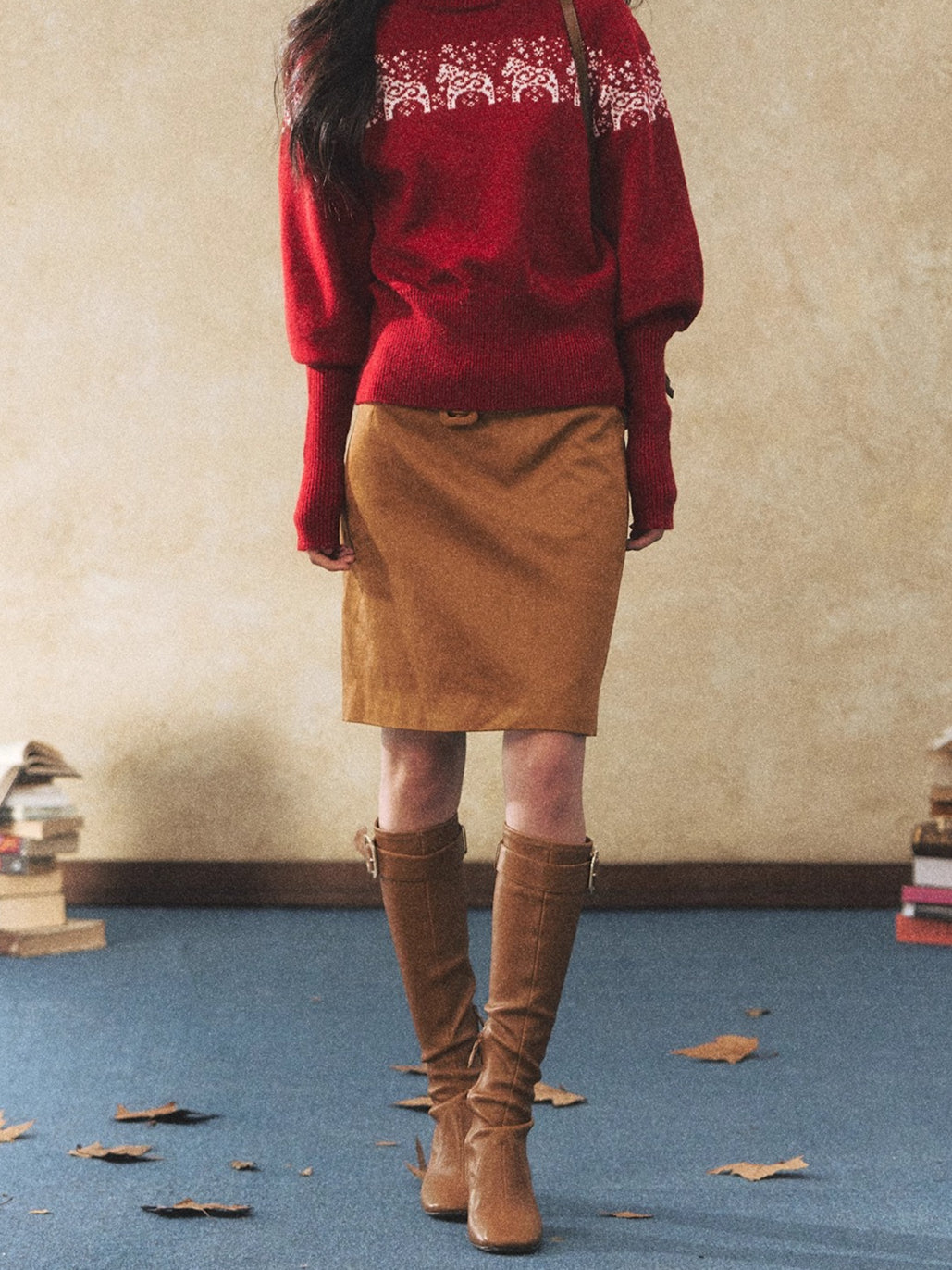 Vintage Faux Suede Midi Skirt