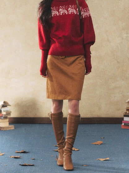 Vintage Faux Suede Midi Skirt