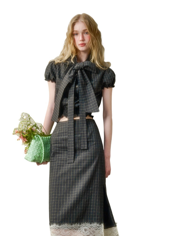 Natural Cotton Bow-Tie Shirt &amp; Skirt Set