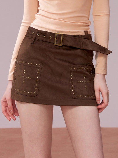 Studded Belted A-Line Mini Skirt