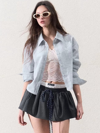 Drawstring Bubble Mini Skirt