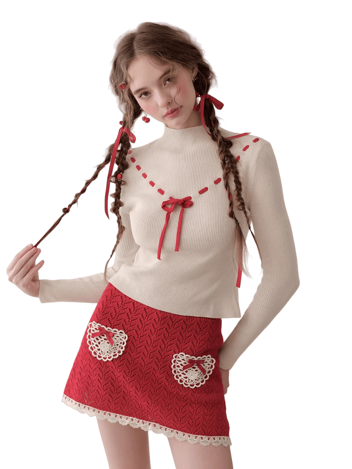 Collegiate White Mock-Neck Knit Top &amp; Skirt Set