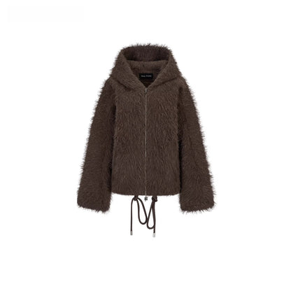 Fuzzy Hooded Plush Sweatshirt Jacket