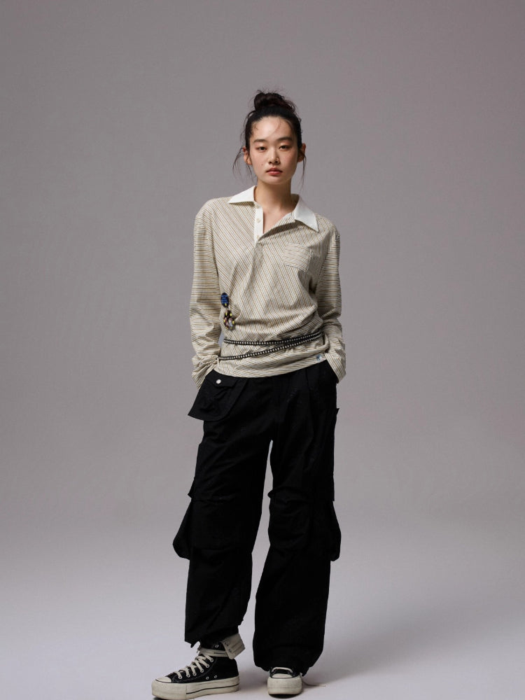 Embroidered Jacquard Multi-Pocket Cargo Pants