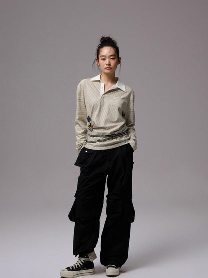 Embroidered Jacquard Multi-Pocket Cargo Pants