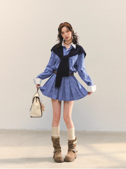 Shawl Fake Two-Piece Waist-Cinching A-Line Dress
