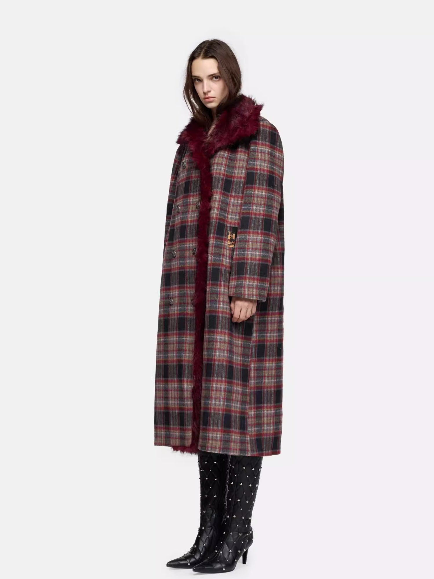 Detachable Fur Collar Wool-Blend Coat