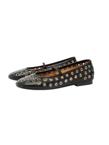 Studded Cutout Sheepskin Ballet Flats