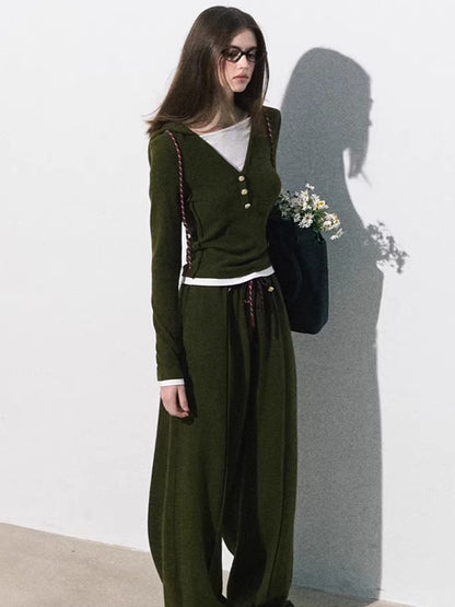 Knit Base Top &amp; Wide-Leg Pants Set