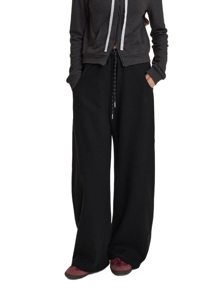 Black &amp; Gray Drawstring Banana Straight-Leg Pants