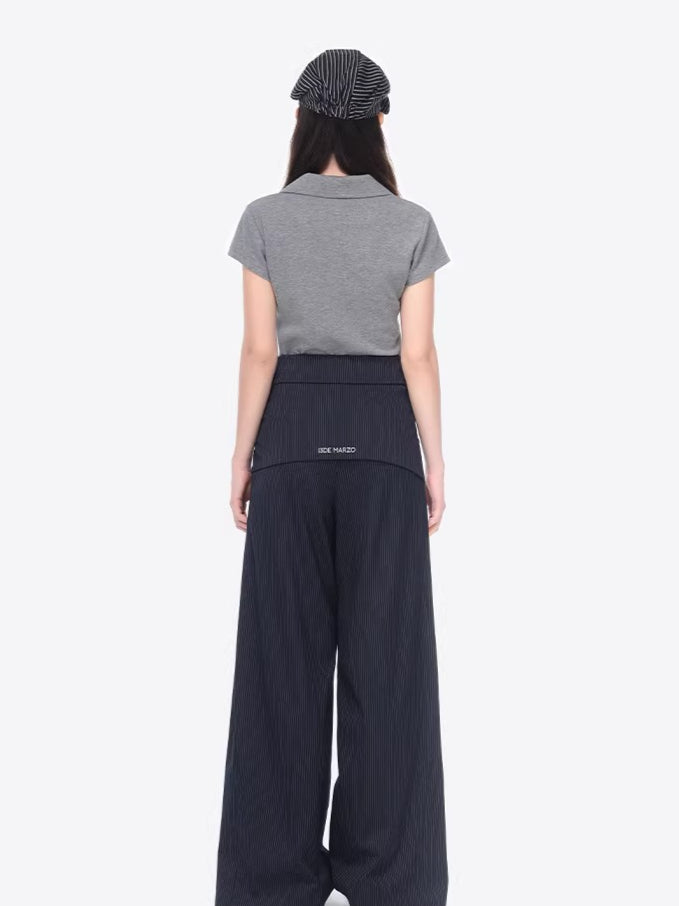 Rhinestone-Embellished Slim-Fit Cropped Polo T-Shirt