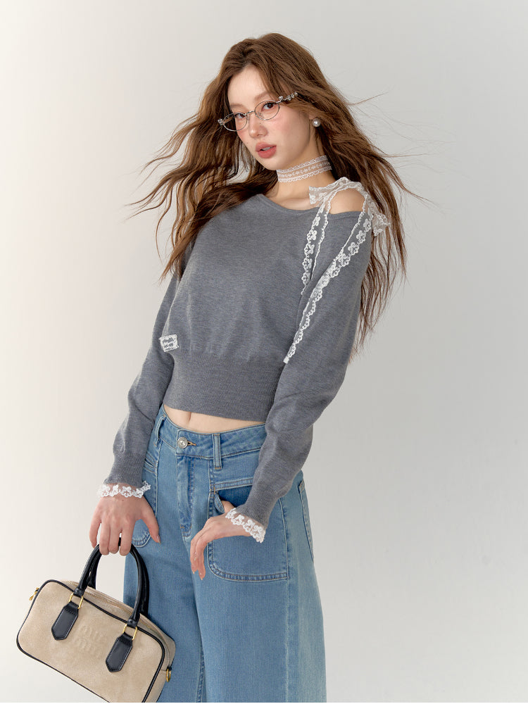 Lace-Up Shoulder Sweatshirt